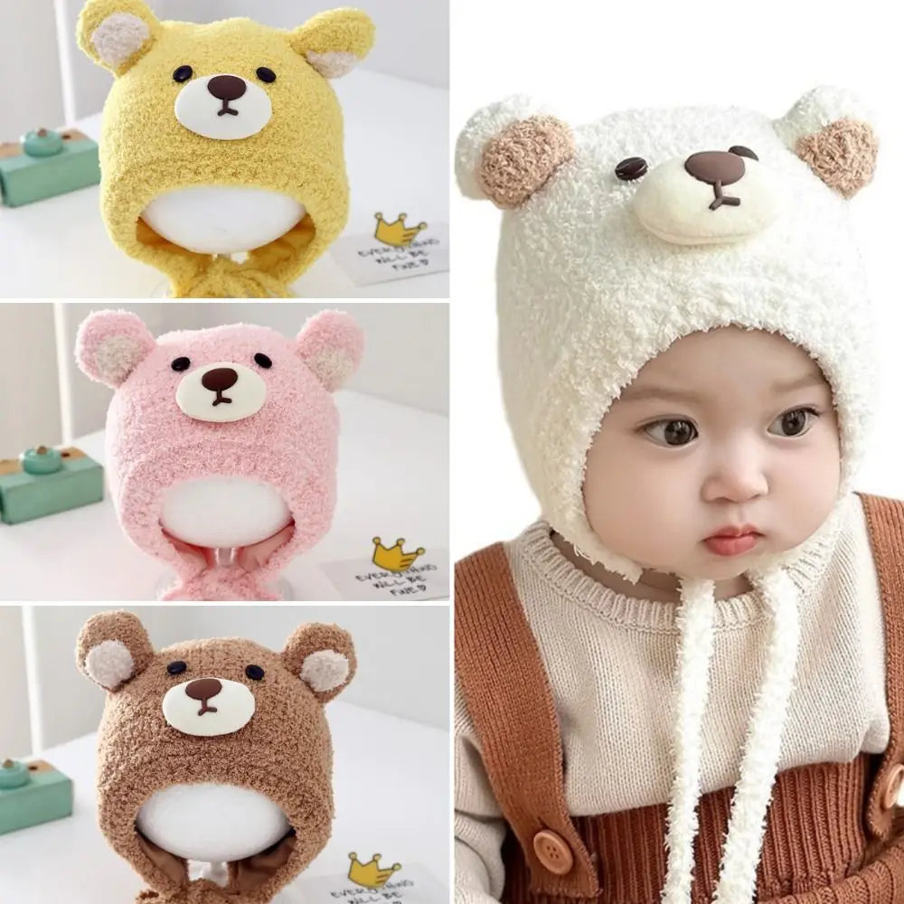 New Soft Fluffy Winter Baby Earmuffs Cartoon Ear Warm Baby Knitted Cap Windproof Plush Fluffy Ear Protection Cap