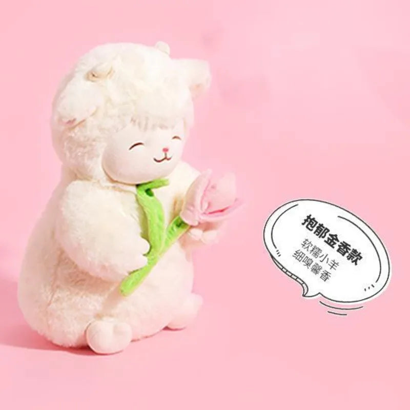 Sweet White Sheep Lam Hold Tulip Flower Plush Doll Soft Stuffed Lamb With Tulip Plushie Toy Cute Gift For Kid Birthday Christmas