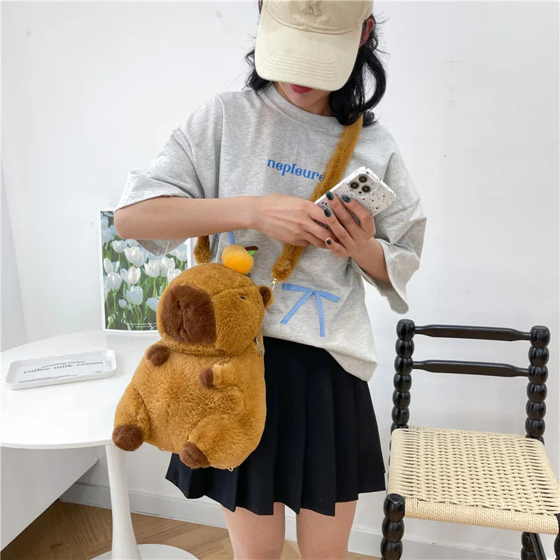 Capybara Plush Backpack Kawaii Fashion Plushie Doll Fur Bag Children's Bag Shoulder Bag Mini Knapsack Bags Gifts For Girlfriend