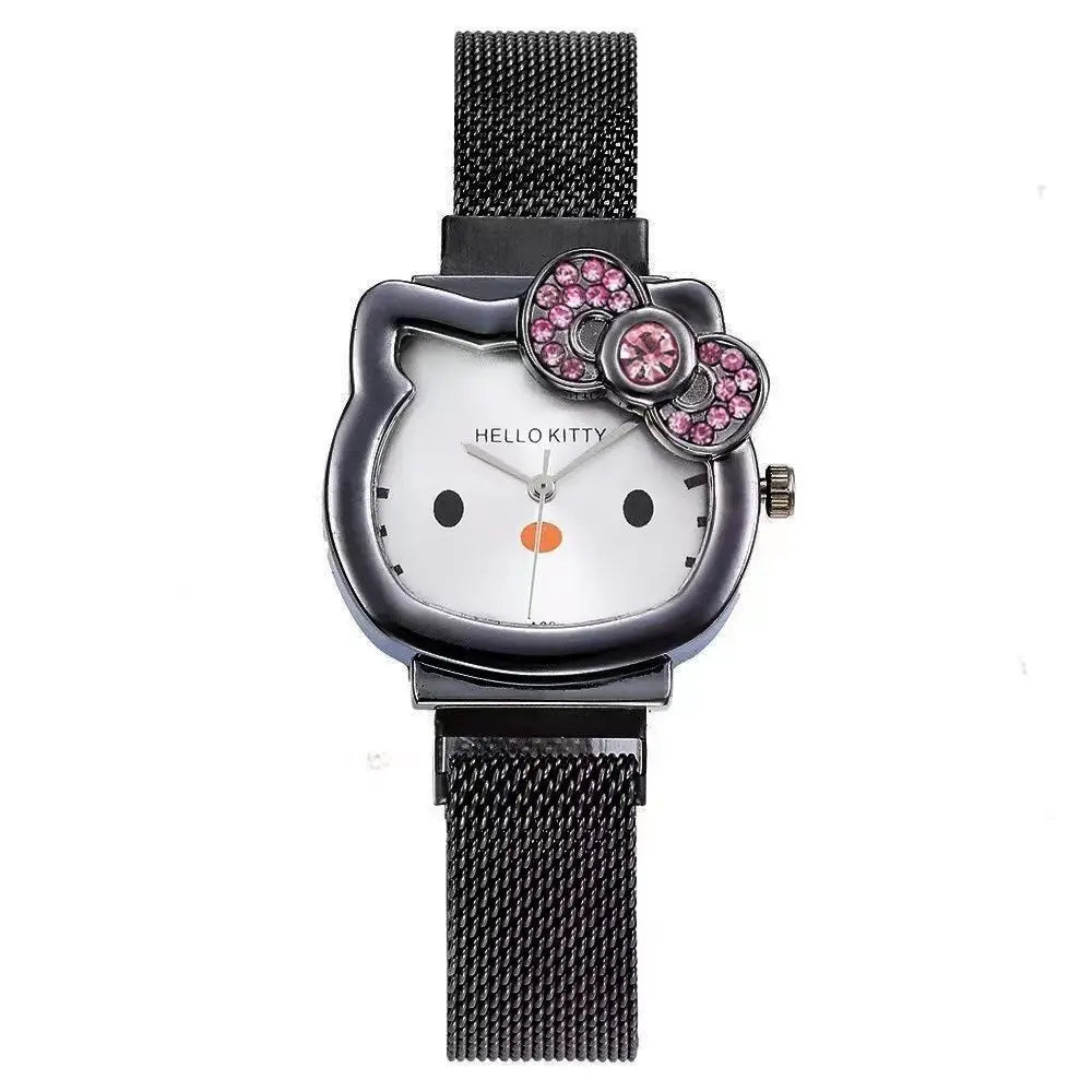 Hot Selling Sanrio Steel Band Watch Simple Cartoon Hello Kitty Cat Watch Women's Leisure Kitty Watch Cute Children's Quartz Watc