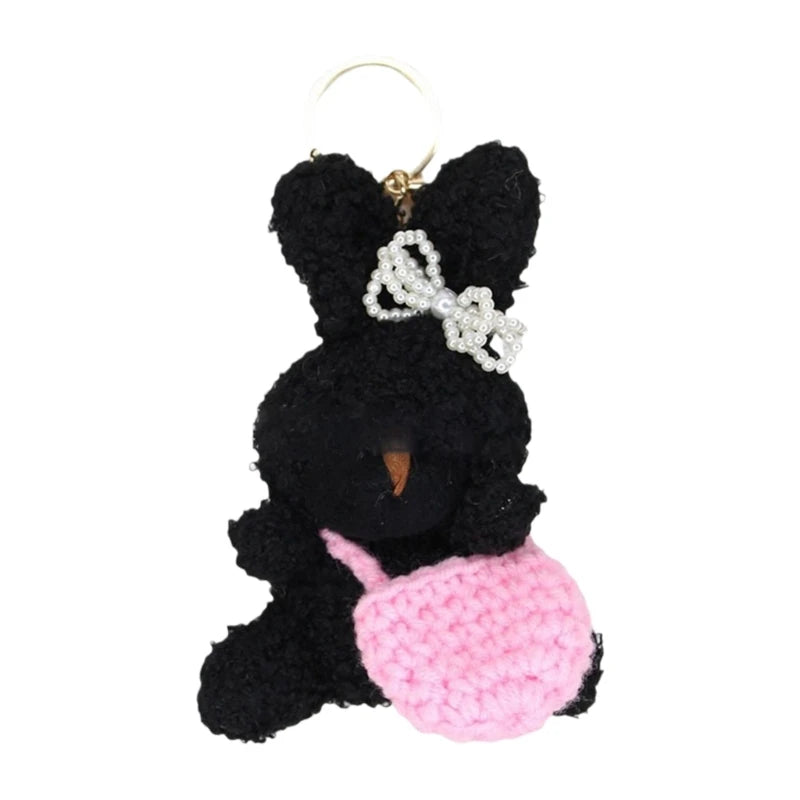 Bowknot Curly Rabbit Keyring Lovely Plush Animal Keychain Versatile Key Rings with Bag Pendant Fashionable Accessory