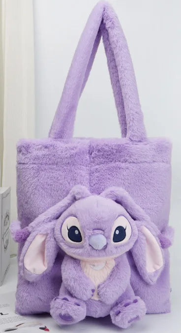 Disney Stitch Authentic Angie Doll Plush Toys New Purple Lavender Angie Milk Tea Cup Hair Doll Stitch Bags Backpacks Plush Toy