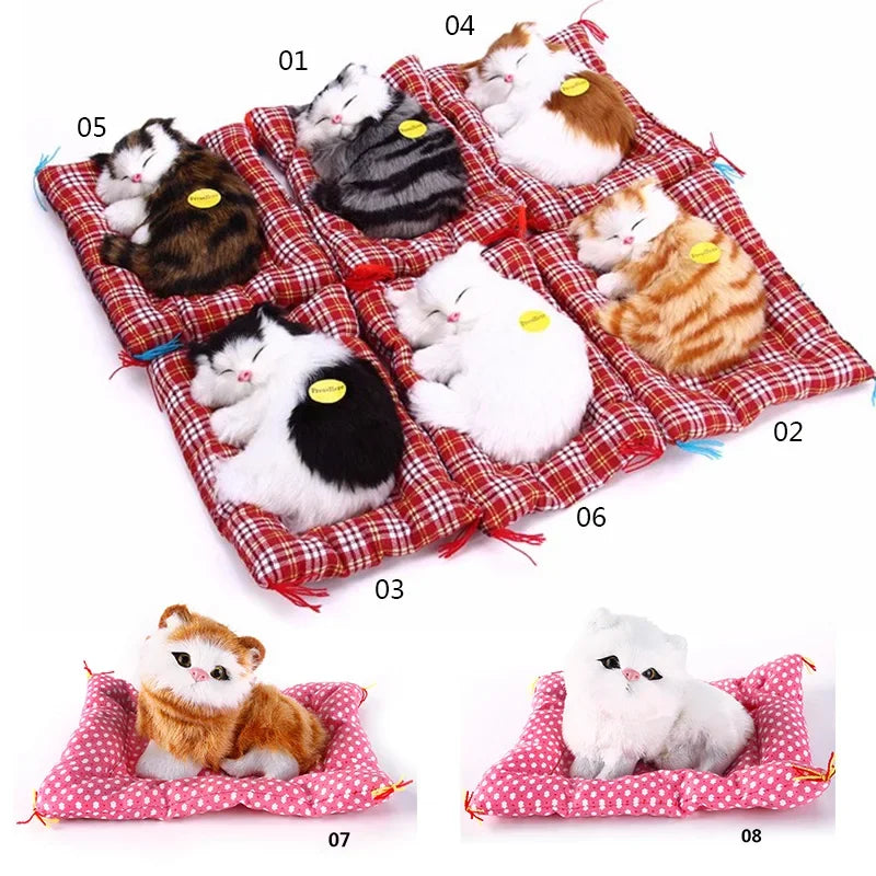 Simulation Cute Animal Doll Plush Sleeping Cats Toy with Sound Children Christmas Gift Party Decor Kids Birthday Gift