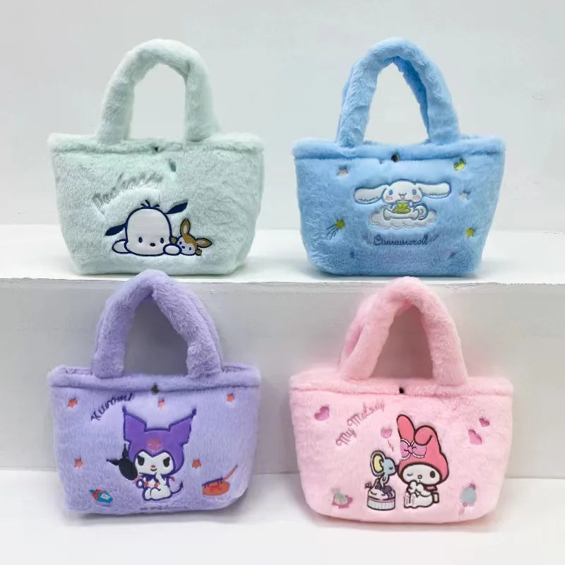 Kawaii Sanrio Hello Kitty Plush Bag Kuromi Melody Cinnamoroll Plushie Handbags Pochacco Cartoon Stuffed Bag for Girls Gifts