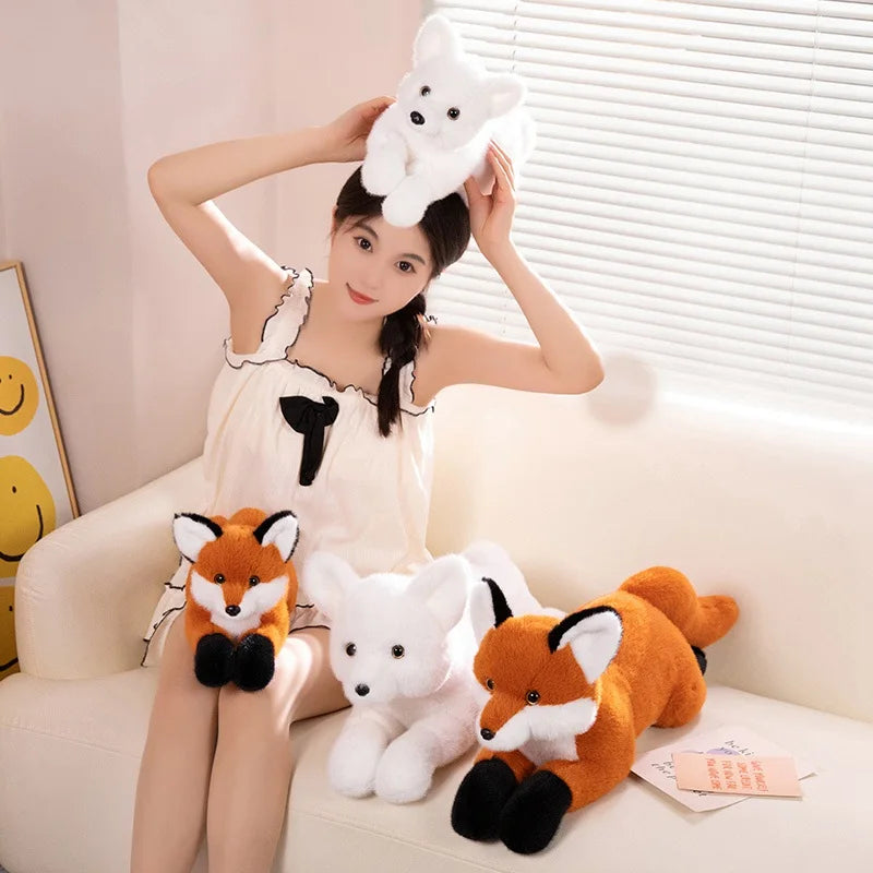 45cm-90cm Cute Simulation Foxes Plush Toy Fluffy Lying Pillow Stuffed Fox Backrest Sleeping Doll Room Decoration Birthday Gift