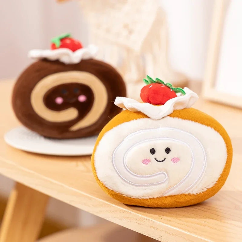 Stuffed Cake Plushie Strawberry Swiss Roll Plush Toys Cute Face Cream Snack Party Decor Party Gift Toys For Kids Birthday