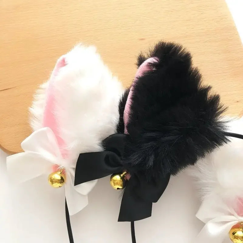 2pcs Cat Ear Bow Headband Necklace Claw Gloves Cosplay Plush Bell Hairband Women Girl Masquerade Party Headwear Hair