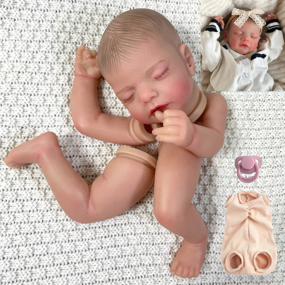 19Inch Already Painted Reborn Doll Parts Sam Lifelike Baby 3D Painted Skin with Visible Veins Handmade Mold Cloth Body Included