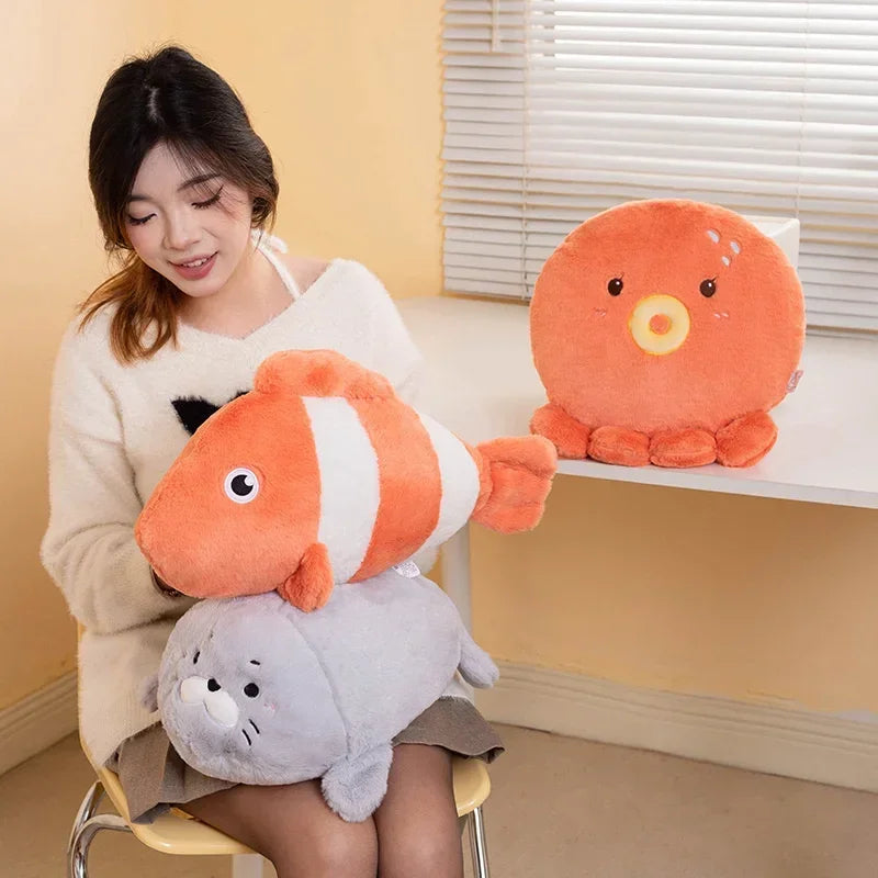 New Octopus Seals Clown Fish Plush Toy Soft Fish Stuffed Animals Cuddly Pillow Birthday Gift for Kid Ocean Party Home Decoration