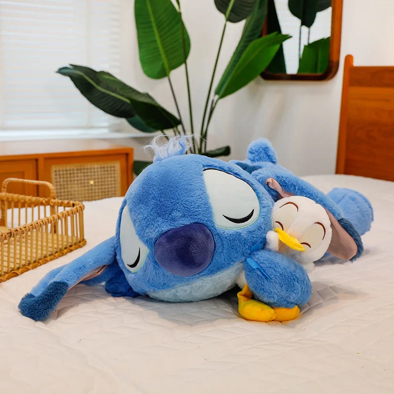 45cm Disney Stitch Plush Toys Anime Plushie Kawaii Hug Donald Duck Lying Pillow Stuffed Sleeping Doll Gift Kids Christmas