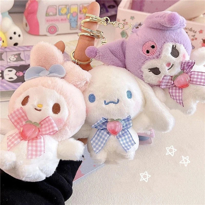 Kawaii Sanrio Plush Keychain Toy Hello Kitty My Melody Kuromi Cinnamoroll Cartoon Student Backpack Pendant Decoration Girl Gifts