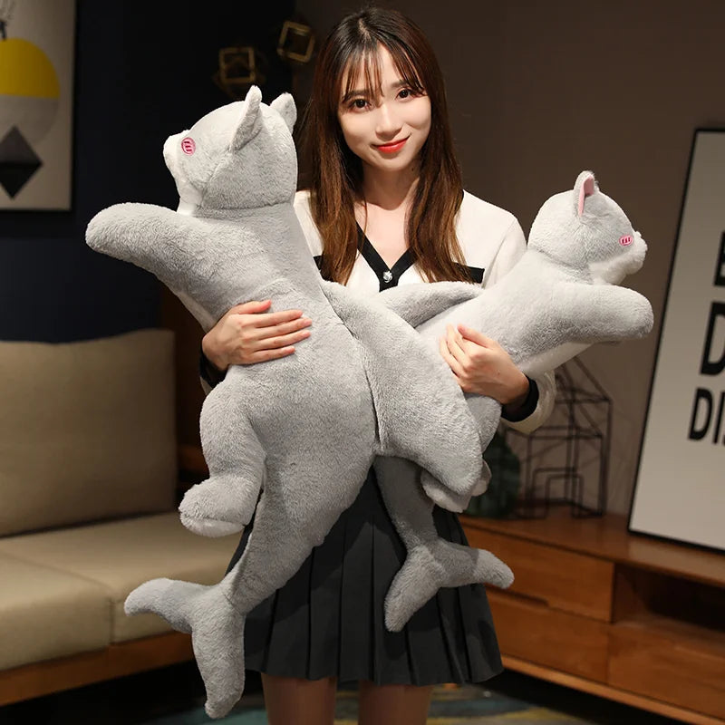 50-90CM Creative Plush Cat Toy Kawaii Cartoon Shark Cat Body Soft Doll Kids Toys Shark Pillow Cushion Birthday Gift for Children