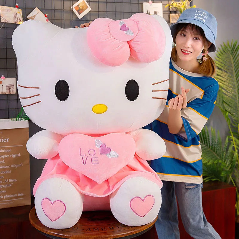 24-55cm Sanrio Hello Kitty Cat Plush Toys Cartoon KT Cat Plushie Doll Soft Stuffed Anime Pillow Birthday Gifts For Kids Girls