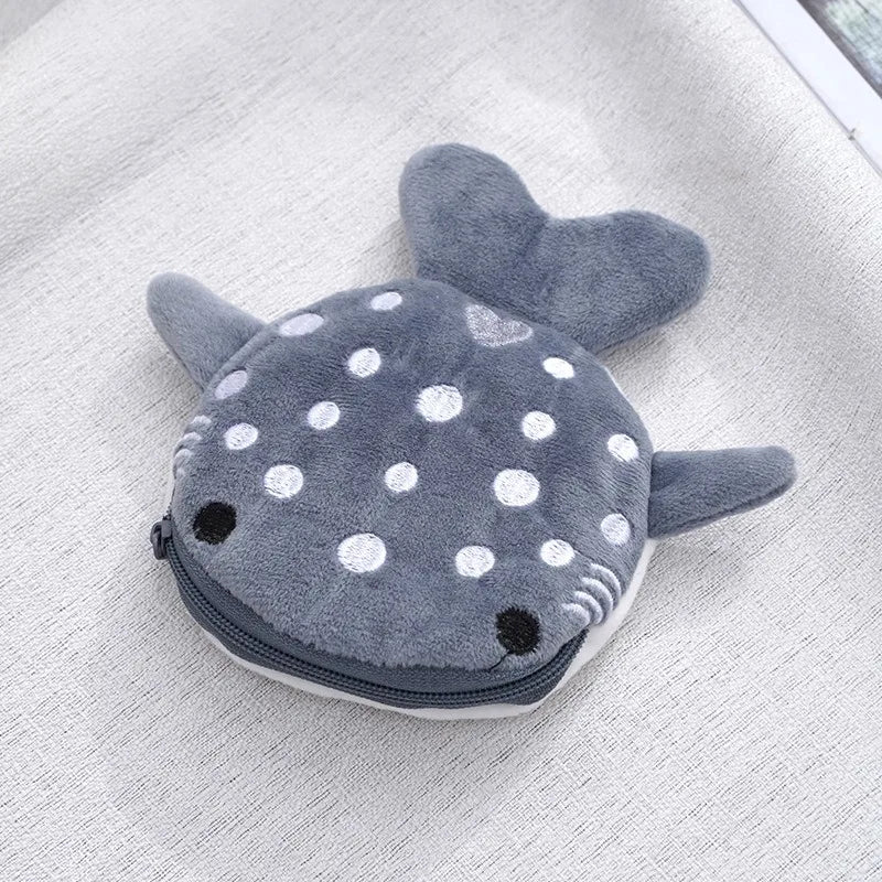 New Cartoon Shark Plush Coin Purse, Cute Pendant, Data Cable Bag, Zipper Bag