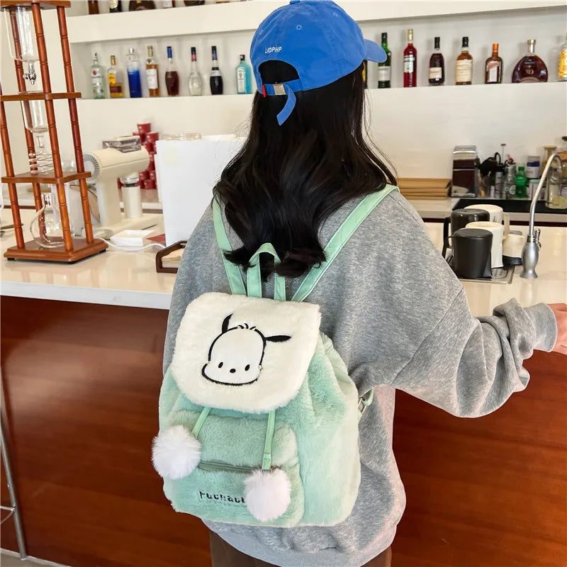 Sanrio Hello Kitty Kuromi Backpack My Melody Plush Flip Women Casual Large Capacity Cute Kawaii Cartoon School Bag Mochila Gift