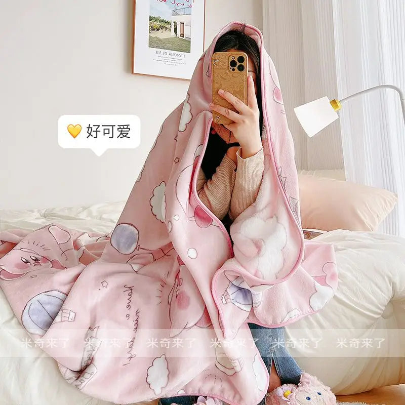 Miniso Kirby Blanket Warm Flannel Blanket Pillowcase Japanese Style Pattern Printing Blanket Bedspread Bedroom Sofa Bed Girl