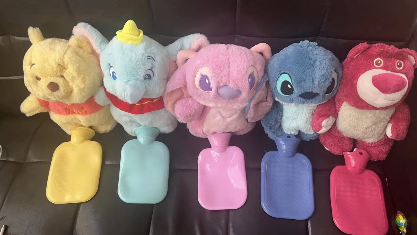 Disney Stitch Angel Lotso Pooh Bear Dumbo Plush Hand Warm Bottle Hot Water Bottles Portable Warm Hand Bag Hand Warmer Girl Gift