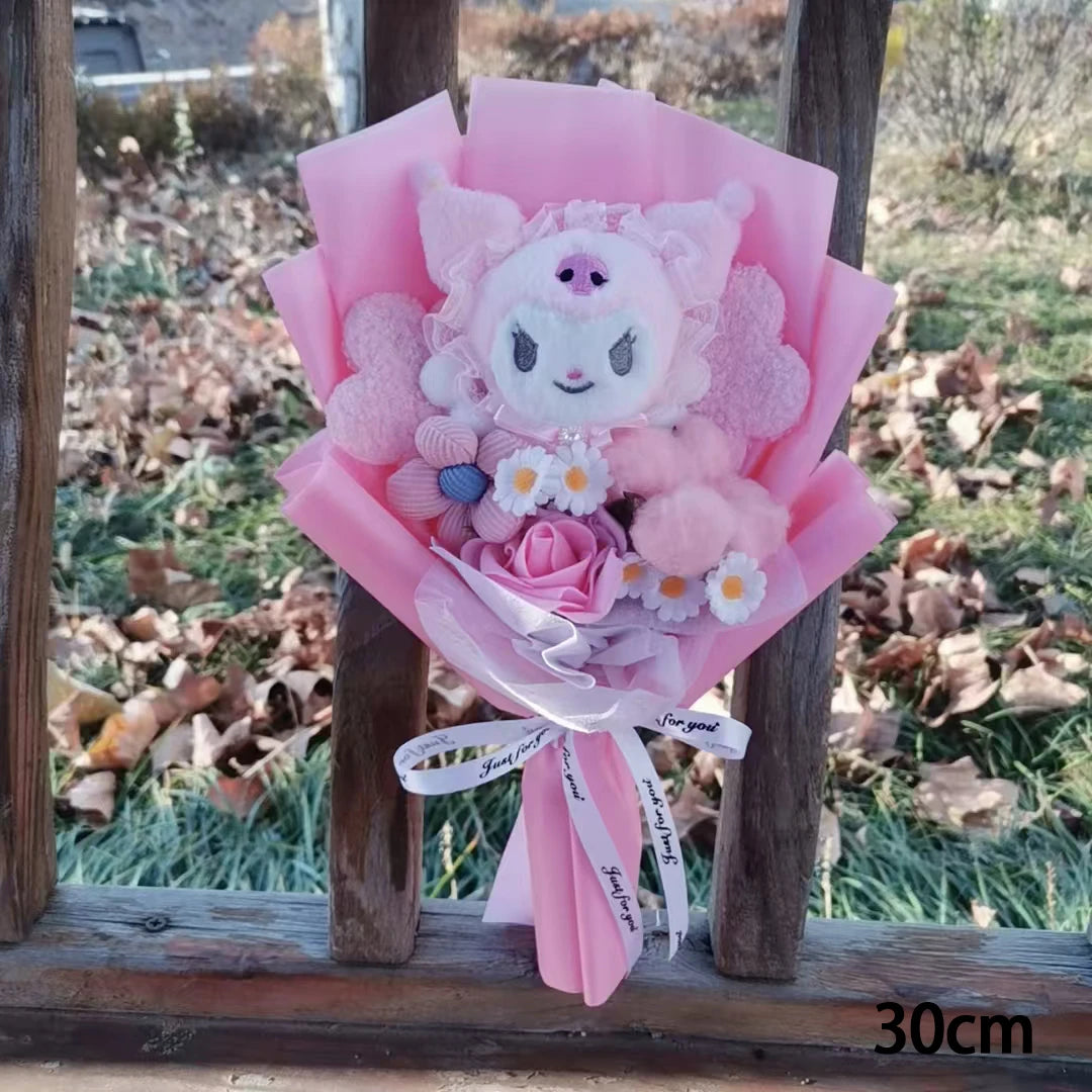 Kuromi Hello Kitty Cinnamoroll Plush Toys Kawaii Creative Handmade Sanrio Bouquet Valentine Christmas Graduation Gifts