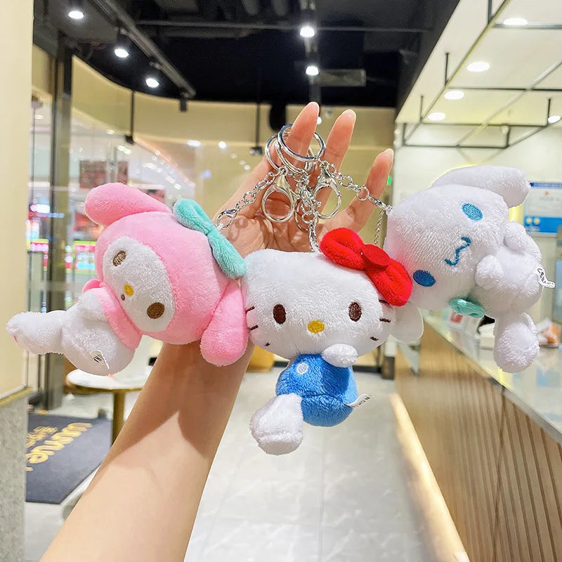 Sanrio Plush Keychain Hello Kitty Melody Cinnamoroll Pompompurin Stuffed Soft Doll Key Ring Plushies Bag Pendant Gift Kids Toys