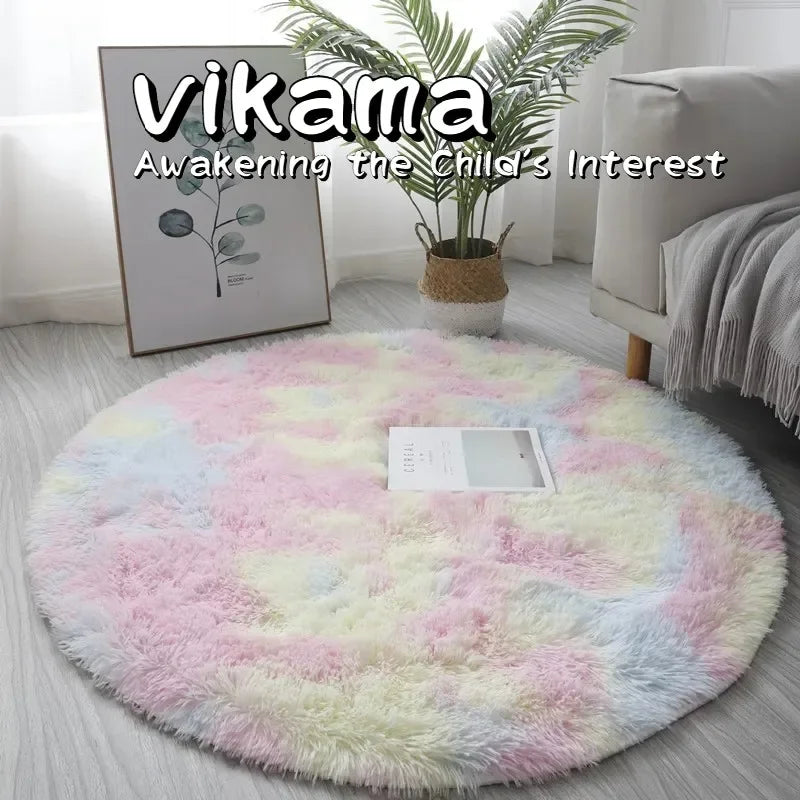 VIKAMA Cute Round Soft Shaggy Dirty Resistant Rug Modern Kids Bedroom Round Rug Plush Baby Room Shaggy Round Carpet