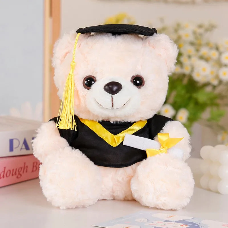 25cm Graduation Dr.Bear Plush Toy Cute Christmas Hat Teddy Bear Soft Doll Boys Girls Students Graduation Gift