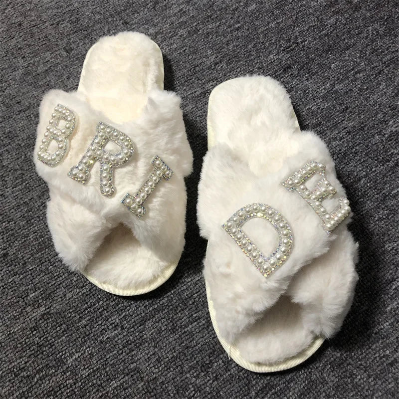 BRIDE/WIFEY Plush Slippers Bride Honeymoon Shower Shoes Creative Bridesmaid Romantic Gifts Wedding Supplies Wedding Photo Props