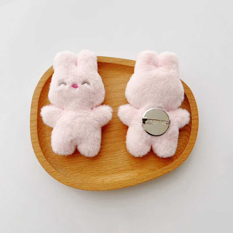 Cartoon Plush Bunny Brooches Fluffy Rabbit Brooch Pin Cute Doll Backpack Decorations Girls Children Jewelry Accessories