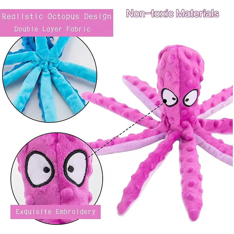 Dog Squeaky Toys Octopus - No Stuffing Crinkle Plush Dog Toys for Puppy Teething, Durable Interactive Dog Chew Toys for Small, M