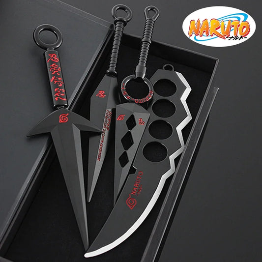 Naruto Weapon Uzumaki Naruto 4pcs/Box Spade Vere Katana Swords Samurai Real Steel Anime Weapons Keychains Boy Toy Birthday Gifts