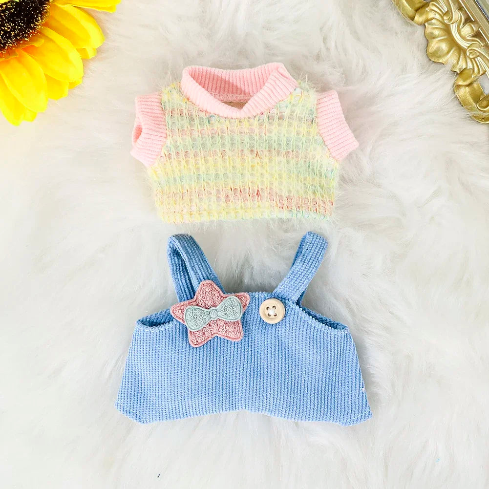 17cm Mini Plush Doll'S Clothes Outfit Accessories For Korea Kpop Exo Labubu Idol Floral skirt overalls suit Clothing Gift