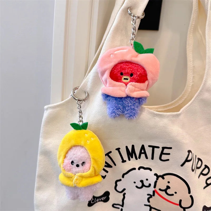 Kawaii BT21 Fruit Head Cover Series Plush Pendant Anime Cute Cartoon Bag Pendant Accessories Plush Keychain Birthday Gift