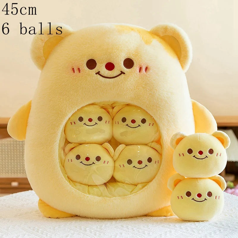 New Plush Pudding Bag Candy Bag Mini Balls Panda Koala Capybara Yellow Bear Dolls Animals Plush Pillow Birthday Gift for Kids