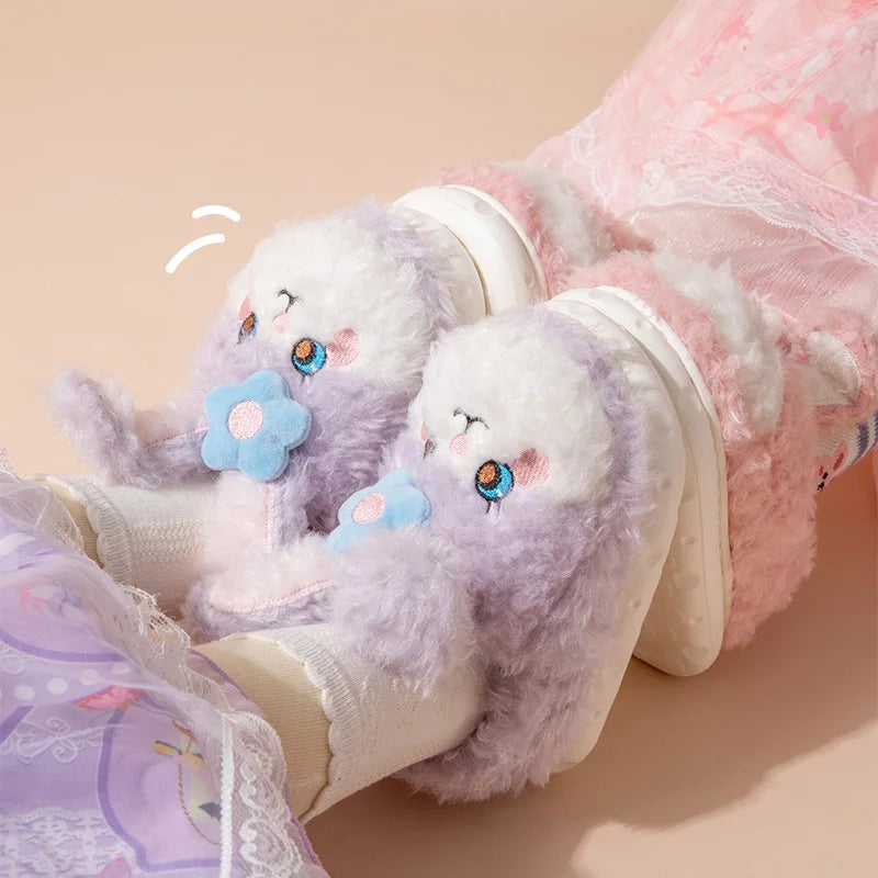 Children'S Cotton Slippers Cute Winter Bunny Girl Princess Indoor Warm And Thick Plush Slippers Sanrio Birthday Gift Wholesale