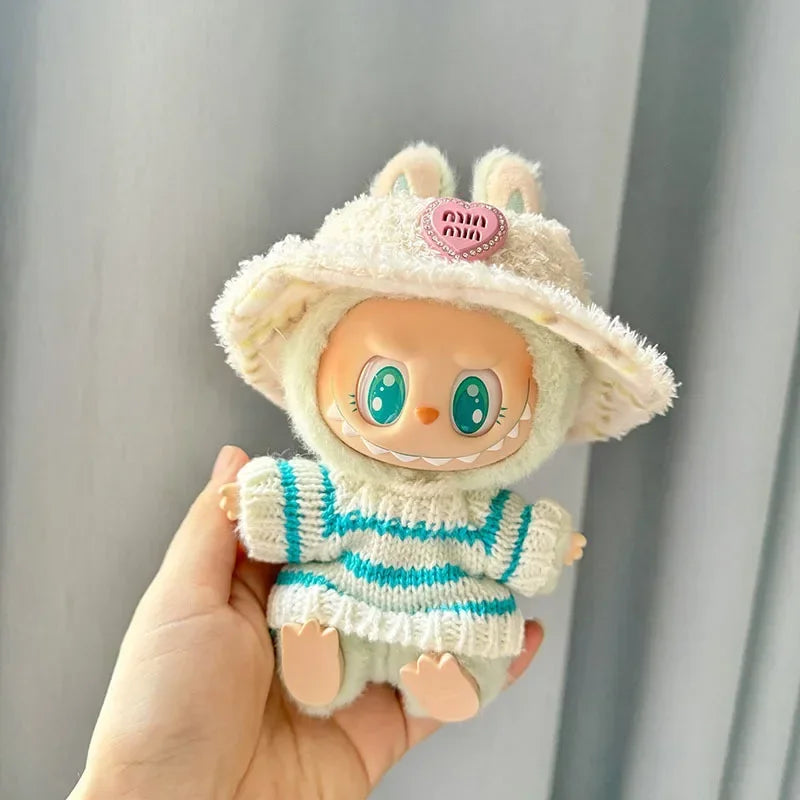 Mini Doll'S Clothes Outfit Accessories For Labubu V1 V2 Idol pink and white striped sweater cup set Clothing