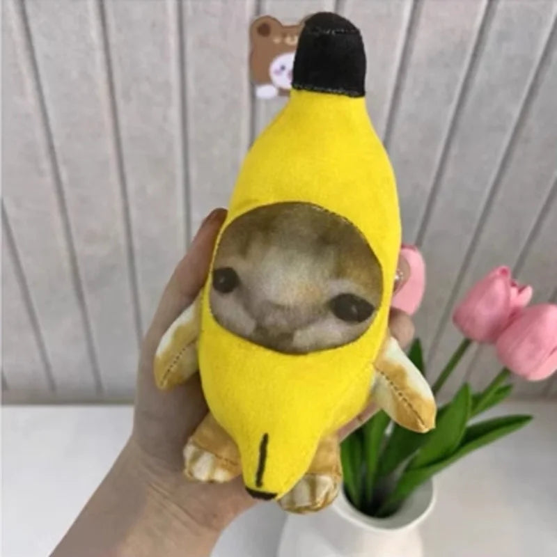 2023 Crying Banana Cat Plush Pendant Cute Banana Cat Doll With Sound Toy Keychain Car Bag Funny Pendant Keyring Gifts New