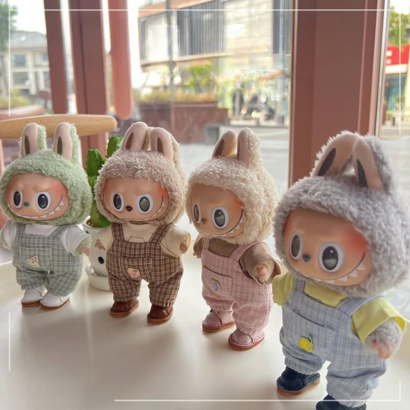 17cm Mini Plush Doll'S Clothes Outfit Accessories For Korea Kpop Exo Labubu Idol V1 V2 Casual plaid overalls Clothing Gift