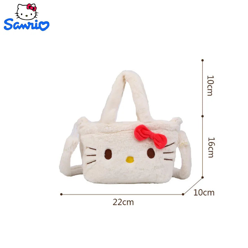 Kawaii Sanrio Hello Kitty Plushie Bag Cinnamoroll Kuromi Shoulder Bag Cute Melody Stuffed Storage Handbag Birthday Gift for Girl