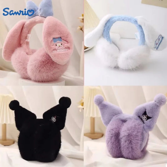 New Sanrio Kuromi My Melody Kid Earmuff Anime Winter Plush Warm Cute Cartoon Windproof Ear Protection Bag Outdoor Cold Earmuffs