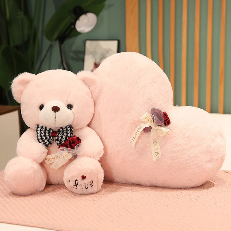 35-50cm Kawaii Bear Plush Stuffed Animal Doll Pillow Rose Bow Tie Accessories Dress Up Valentine's Day Girlfriend Gifts