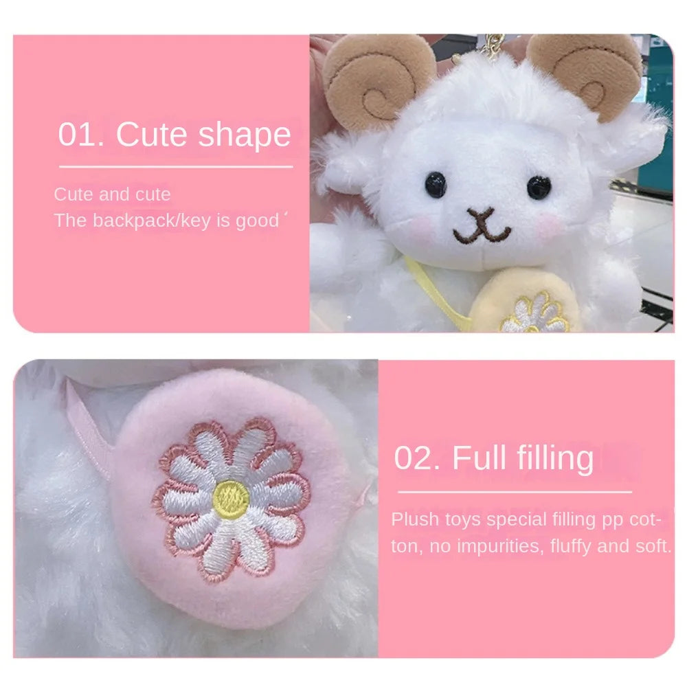 New White Cartoon Sheep Plush Doll Cute Bag Ornament Keychain Pendant Universal Car Decoration Hanging Pendant Universal