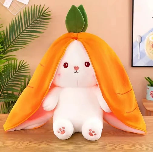 25CM Cute Transform Strawberry Rabbit Doll Plush Toy Carrot Rabbit Small Fruit Doll Bunny Birthday Gift for Girls Kids Boys