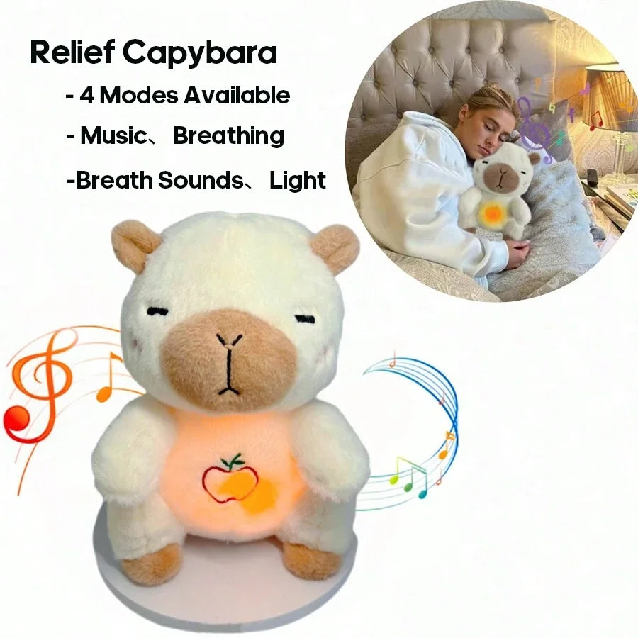 4 MODES Original Sleeping Time Baby Breathing Anxiety Relief Capybara Sensory Toys with Hug Stuffed Plush Capybara and Otter Toy