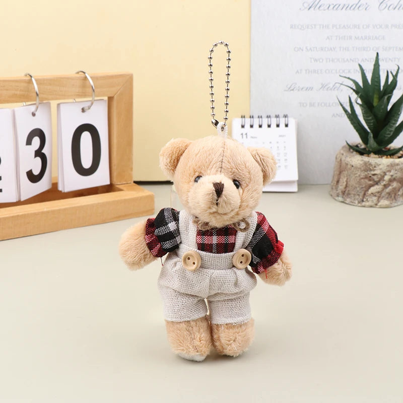 Cartoon Wear Clothes Bear Plush Toy Keychain Soft Stuffed Doll Pendant Backpack Car Bag Key Ring Decor Kid Gift