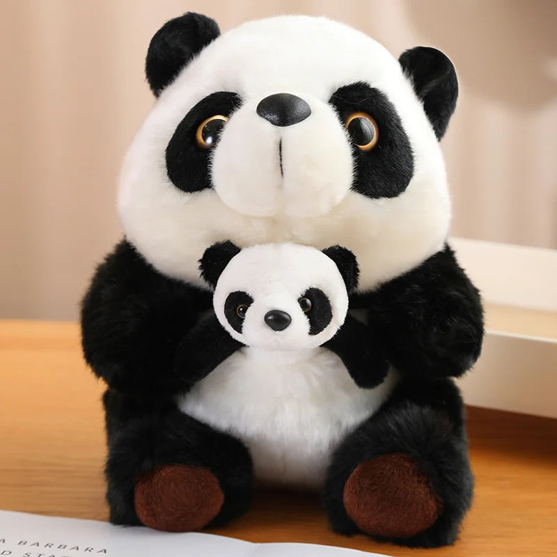 25/28/30cm Lovely Lying&Sitting Panda With Baby Bear Doll National Treasure Zoo Plush Toy Classic Elegant Gift For Friends