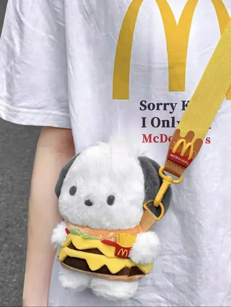 New Hot Kawaii Pochacco Hamburger Plush Doll Bag Clothes Crossbody Bag Toys Anime Cartoon Toys For Cute Dolls Christmas Gift