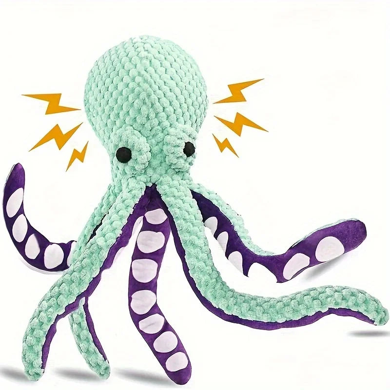 Durable Octopus Plush Dog Toy With Squeaker - Bite-Resistant, Teeth Cleaning Design For Medium Breeds