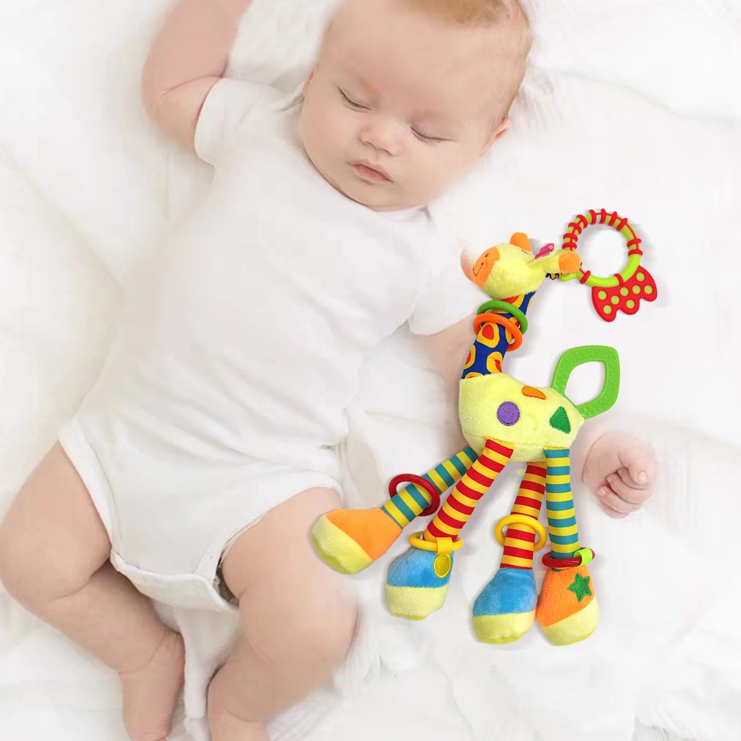 Soft giraffe animal hand bell rattle plush baby walker bed hanging toys baby early education training sensory toys