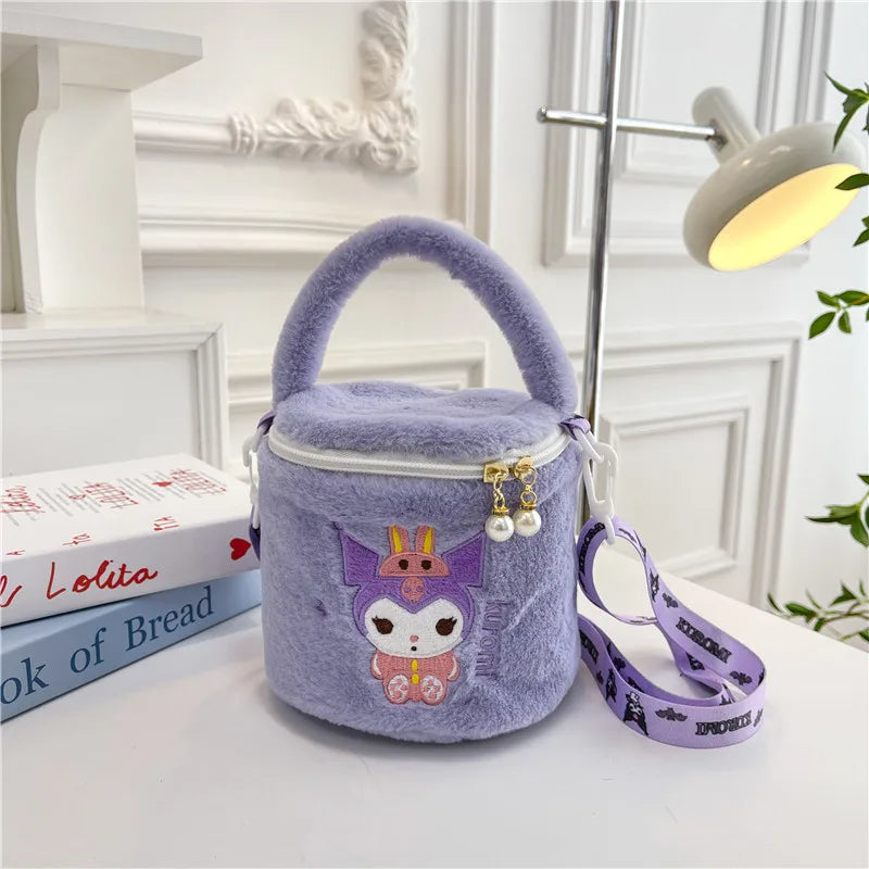 Sanrio Plush Toy Bag Cute Kuromi Doll One Shoulder Handheld Makeup Bag Cross Body Bag Bucket Bag Birthday Gift Wholesale Girl