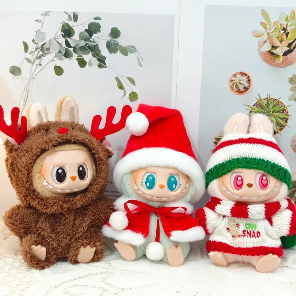 17cm Mini Plush Doll'S Clothes Outfit Accessories For Labubu Idol V1 V2 Christmas Cookie Man Sweater Hat Clothing New Year Gift