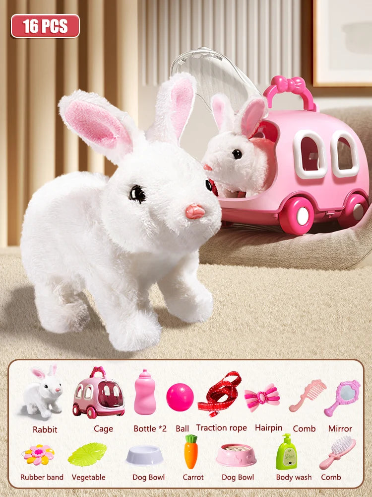 Children Plush Cute Rabbit Kids Electronic Pet With Sound Animal DIY Change Clothes Game Walking Moving Pet Toys For 3 Years